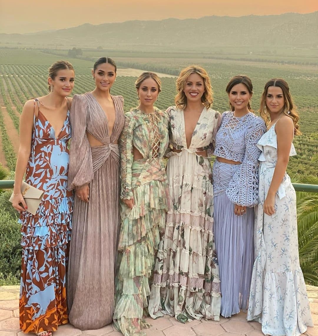 Grupo de invitadas con vestidos de colores — referencia